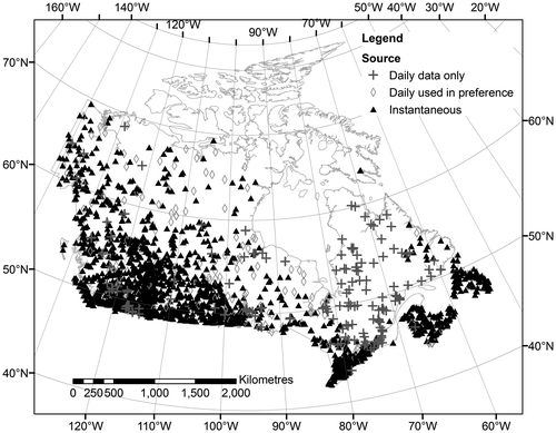 Figure 3. Gauging stations with at least 10 years of suitable flood peak data.