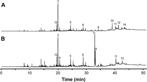 Figure 9 GC-MS fingerprints of C. cicadae and P. cicadae.