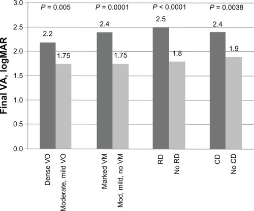 Figure 3 Advanced echographic features and visual acuity outcomes.