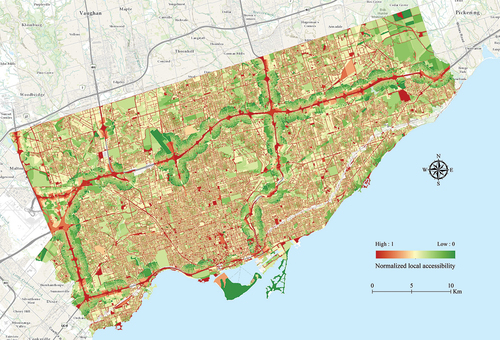 Figure 5. The normalized local accessibility in the study area.