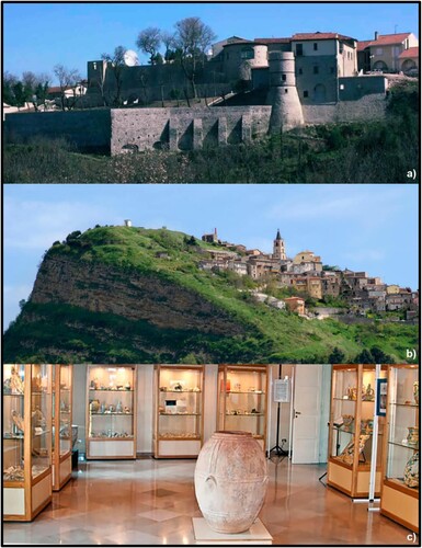 Figure 3. (a) D’Aquino castle of Grottaminarda. (b) old town of Cairano. (c) People without History Museum in Altavilla Irpina.