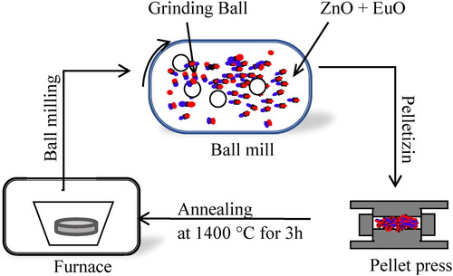 Figure 1. Schematic experimental protocol for the preparation of Eu-doped ZnO nanopowders.