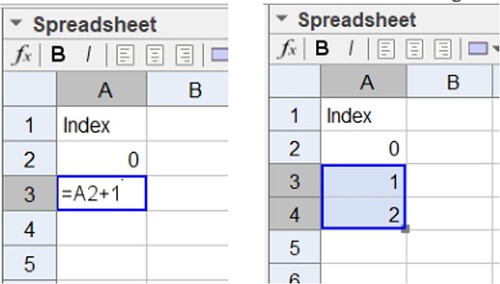 Figure 11. Creating the index column in the Spreadsheet Window.