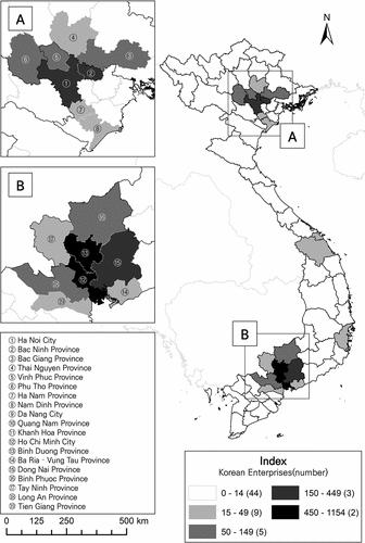 Figure 4. Distribution of Korean firms by province in Vietnam.