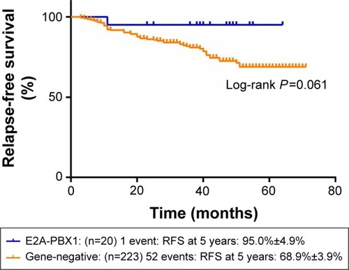 Figure 4 The 5-year RFS of gene-negative group and E2A-PBX1-positive group.
