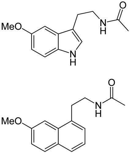 Figure 1. Chemical structure of melatonin (top) and agomelatine (bottom).
