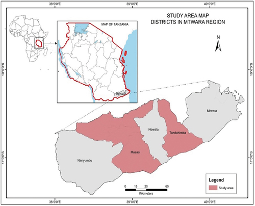 Figure 1. A map of mtwara region showing the study districts.