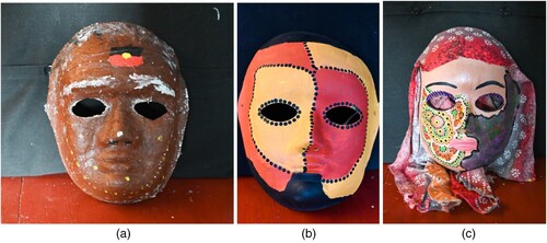 Figure 3. (a) ‘The Masks We Are’, Paul (2016). (b) ‘The Masks We Are’, Lisa (2016). (c) ‘The Masks We Are’, Kristie (2016).