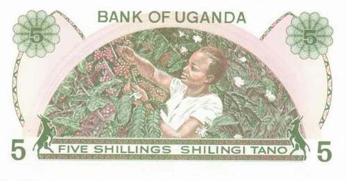 Figure 1. Bank of Uganda, five shillings note, issued in 1982.