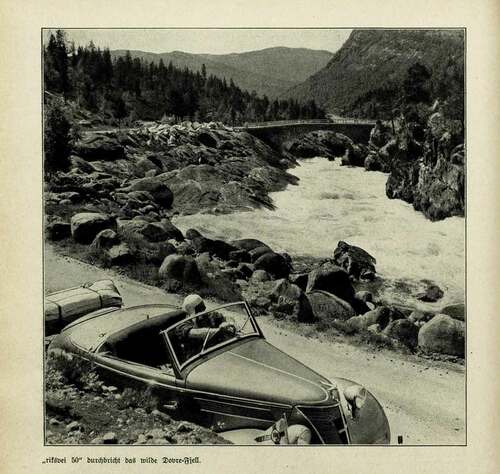 Figure 3. ‘“Riksvei 50” breaks through the wild Dovrefjell’. Photograph from Vitalis Pantenburg, ‘Riksvei 50. Die neue transskandinavische Fernautostraße’. Deutsche Kraftfahrt no. 4 (1940)© Reprinted with the kind permission of ADAC e.V., Communication and Editorial Department. Provided by  www.zwischengas.com/archiv.