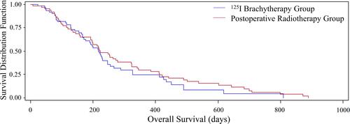 Figure 5 The postoperative overall survival curves for the two groups (P=0.37, Log rank test).