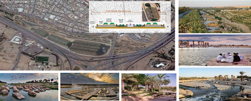 Figure 9. Wadi hanifah existing situation (bioremediation site, restoring natural landscape, open-space attraction, family booths and semi-enclosed sections). Source: https://www.landscapeperformance.org/case-study-briefs/wadi-hanifa.