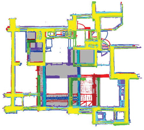 Figure 8. Redrawing sector margins: physical elements overlapped in four floor plans are highlighted in yellow, which do not need to be flexible elements. On the other hand, elements with its original colour are overshadowed with grey areas, which need to be reserved not to be hindered with bearing walls for flexibility
