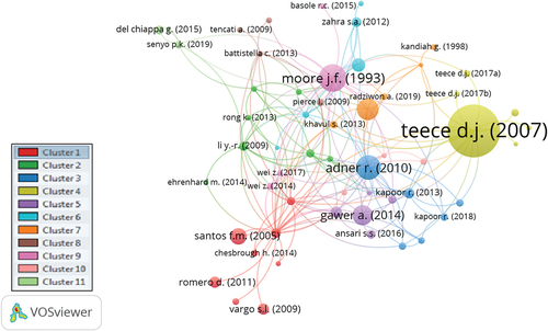 Figure 9. Network visualization of article citations in business ecosystem studies indexed by Scopus.