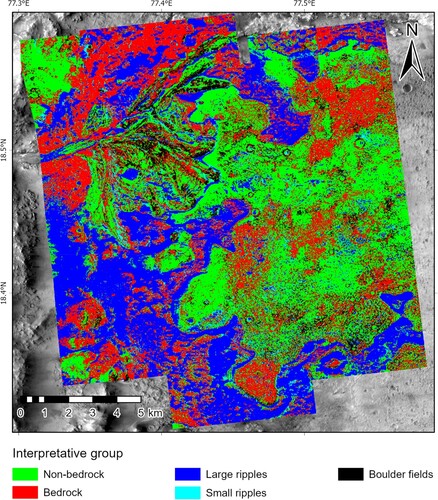 Figure 4. The 25 cm/pixel NOAH-H interpretive group mosaic of Jezero crater overlain on the 6 m/pixel CTX basemap. See Main Map 2 for the full version of this product.