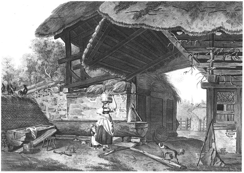 Figure 2 Thatch was the dominant characteristic of the chalet first described by Jean-Jacques Rousseau, and a common roofing in the middle regions of Switzerland until the end of the nineteenth century. Franz Niklaus König, “Peasant House in the Canton of Bern,” nineteenth century, watercolor. Reproduced with permission of the Kunstmuseum Basel.