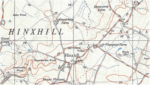 Figure 3. Hinxhill: Old English ‘Haenostesyle’ – hill of the stallion or man named Hengist (extract from Sheet TR04).
