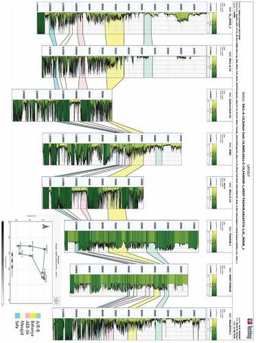 Figure 7. Wells correlation for the interested interpreted horizons based on the calculated shale volume.