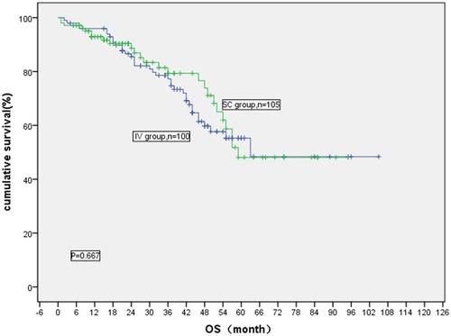 Figure 2 Comparison of overall survival for MM patients treated by bortezomib through different administration methods.