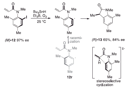 Scheme 6. Cyclization of an axially chiral acrylamide.