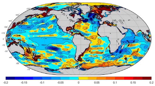 Fig. 8. Same as Fig. 6 except for 2017. An east-west basin divide occurs in the Atlantic Ocean.