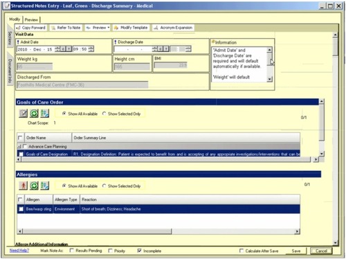 Figure 1 Screenshot of the electronic transfer of care tool.