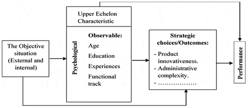 Figure 1. Conceptual model of upper echelons theory. Adjusted from Hambrick and Mason (Citation1984, p. 198)