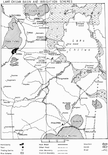 Figure 1: Lake Chilwa basin and existing irrigation schemes