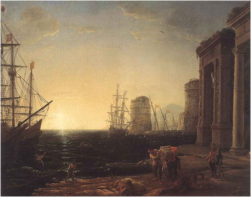 Figure 1. Claude Lorrain, harbor scene at sunset, 1643.