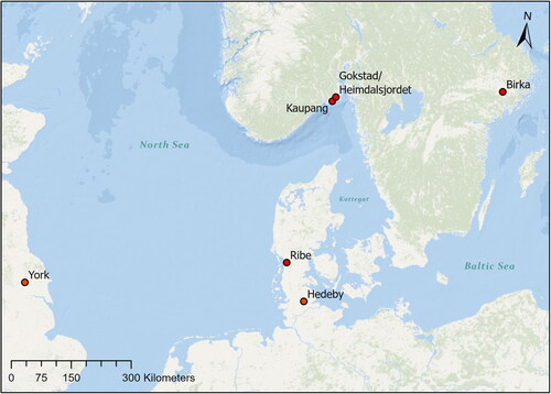 Fig 8 Sites in Scandinavia mentioned in the text. Drawing by J Kershaw.