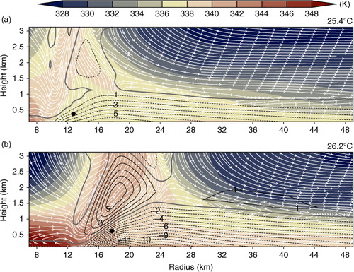 Fig. 12 As in Fig. 11, but for the respective stable states surrounding the limit cycle: (a) at T s=25.4°C and (b) T s=26.2°C.