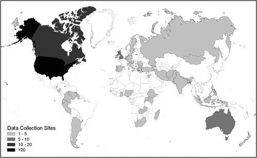 Figure 12. Geographic location of educational programming and data collection across studies.