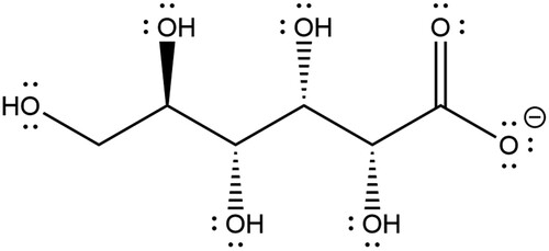 Figure 4. Structure of gluconate ion, with dots representing lone pairs of electrons.