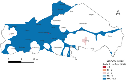 Figure 8. Accessibility of schools by cycling per catchment in TaMA (source: developed by authors).