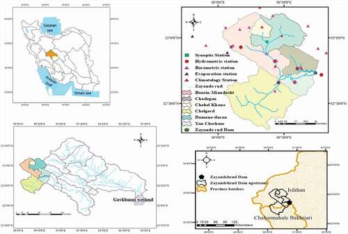 Figure 1. An overview of Zayandehrud basin and sub-basins upstream of Zayandehrud Dam