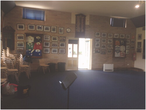 Figure 2. School memorabilia: rugby team photos, jerseys and plaques.