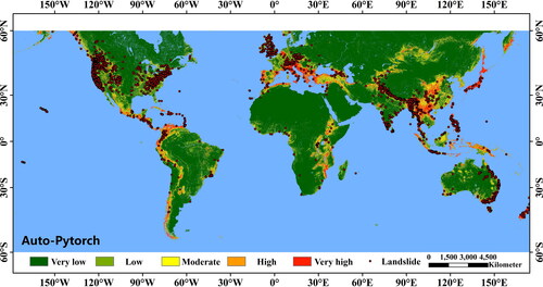 Figure 8. Global landslide susceptibility map by Auto-PyTorch.