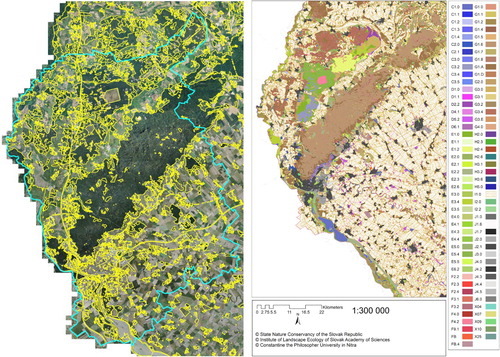 Figure 4. A selection of the prepared ecosystem map for the Bratislava region (the EUNIS level 3 habitat names, frequencies, and covered areas are given in annex 2).