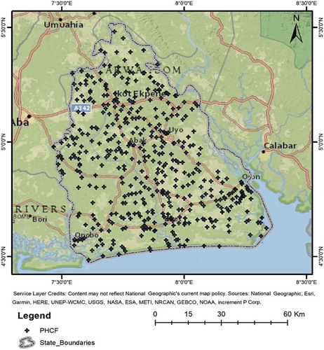 Figure 2. Location and distribution of HCF across Akwa Ibom State.