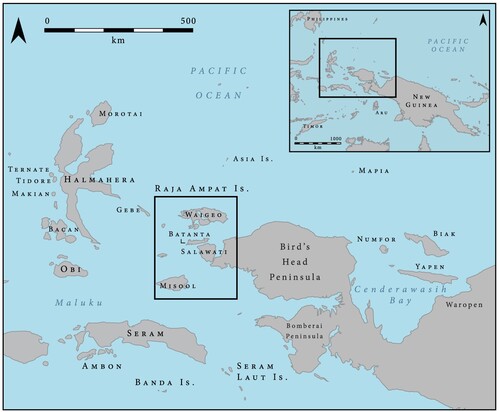 Figure 1. Location of the Raja Ampat Islands off the coast of New Guinea.