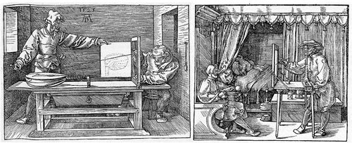 Figure 9. Woodcuts by Albrecht Dürer, 1525: Instruments for drawing perspectives