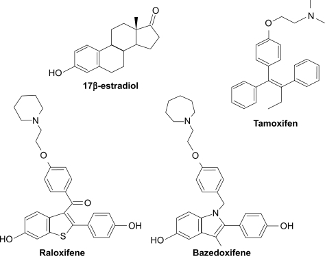 Figure 1 Chemical structures of 17β-estradiol and selective estrogen receptor modulators.
