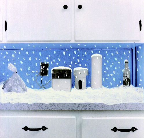 FIGURE 2. Joanne Leonard, Countertop Snowing, 1980, silver print, water-soluble wax pastel and gouache, private collection.