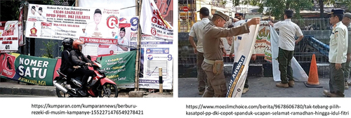 Figure 4. Party Propaganda and Satpol PP dismantling illegal banner.