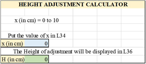 Figure 11. Height adjustment calculator.