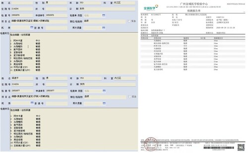 Figure 6. Blood culture results. Left: The culture results of two blood samples from our hospital, including aerobic and anaerobic. Right: Bacterial identification results from a third-party authority. “创伤弧菌” means “Vibrio vulnificus.”