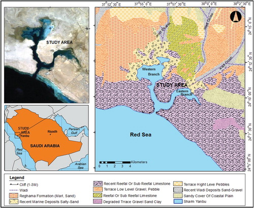 Figure 1. Location, shape, and geological map of the study area.