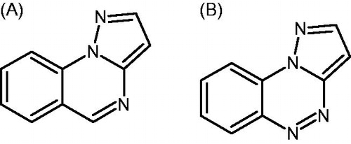 Scheme 1. Pyrazolo[1,5-a]quinazoline (A) and pyrazolo[5,1-c][1,2,4]benzotriazine (B).