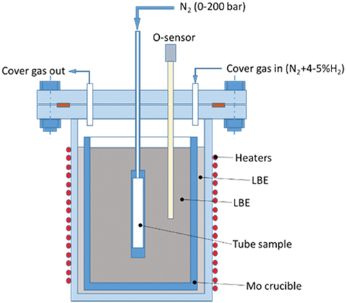 Figure 1. Corrosion and creep test set-up for internal pressure testing in LBE.