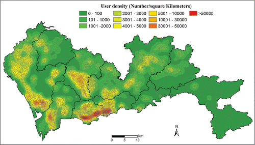 Figure 6. Spatial distribution of mobile phone users.